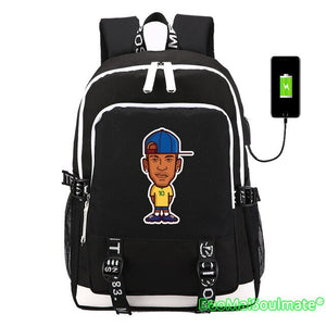 Footballs Player Cartoon Backpacks Multifunction USB Charging Backpack School Bags